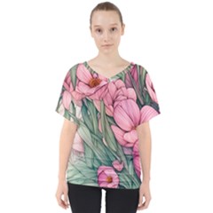 Nature-inspired Flowers V-neck Dolman Drape Top by GardenOfOphir