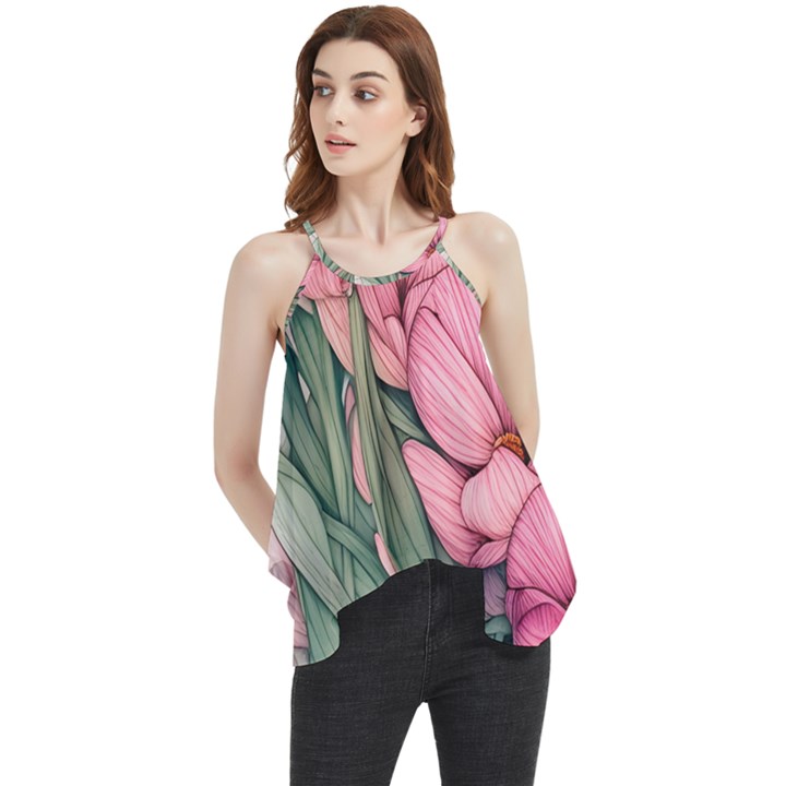 Nature-inspired Flowers Flowy Camisole Tank Top