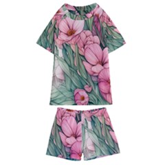 Nature-inspired Flowers Kids  Swim Tee And Shorts Set by GardenOfOphir