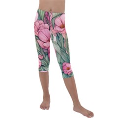 Nature-inspired Flowers Kids  Lightweight Velour Capri Leggings  by GardenOfOphir