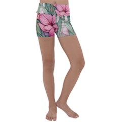 Nature-inspired Flowers Kids  Lightweight Velour Yoga Shorts by GardenOfOphir