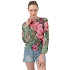 Nature-inspired Flowers Banded Bottom Chiffon Top by GardenOfOphir