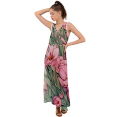 Nature-inspired Flowers V-neck Chiffon Maxi Dress by GardenOfOphir