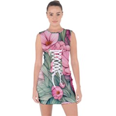 Nature-inspired Flowers Lace Up Front Bodycon Dress by GardenOfOphir