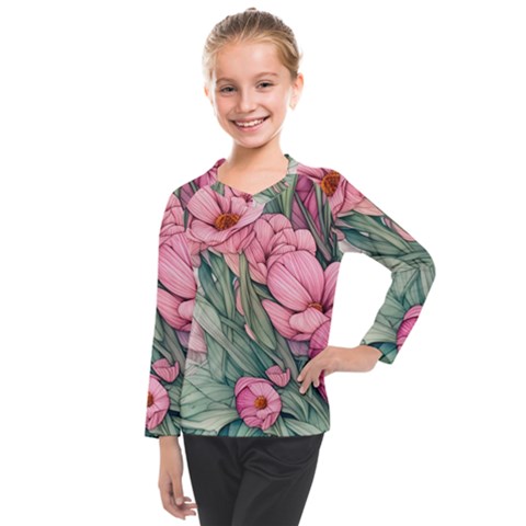 Nature-inspired Flowers Kids  Long Mesh Tee by GardenOfOphir