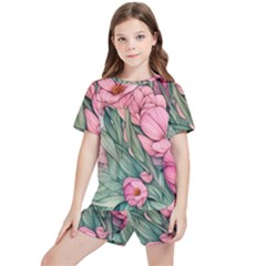 Nature-inspired Flowers Kids  Tee And Sports Shorts Set by GardenOfOphir