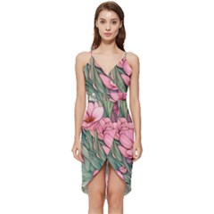 Nature-inspired Flowers Wrap Frill Dress by GardenOfOphir