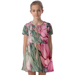 Nature-inspired Flowers Kids  Short Sleeve Pinafore Style Dress