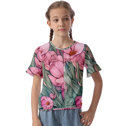 Nature-inspired Flowers Kids  Cuff Sleeve Scrunch Bottom Tee by GardenOfOphir