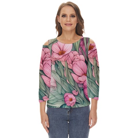 Nature-inspired Flowers Cut Out Wide Sleeve Top by GardenOfOphir