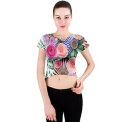 Boho Botanical Flowers Crew Neck Crop Top by GardenOfOphir