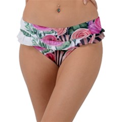 Boho Botanical Flowers Frill Bikini Bottoms by GardenOfOphir