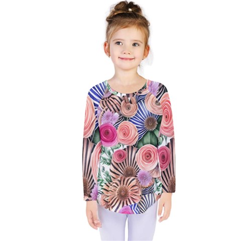 Boho Botanical Flowers Kids  Long Sleeve Tee by GardenOfOphir