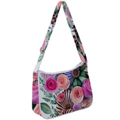 Boho Botanical Flowers Zip Up Shoulder Bag