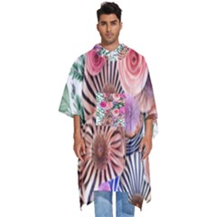 Boho Botanical Flowers Men s Hooded Rain Ponchos