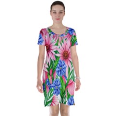 Exotic Tropical Flowers Short Sleeve Nightdress by GardenOfOphir