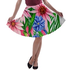 Exotic Tropical Flowers A-line Skater Skirt by GardenOfOphir