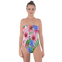 Exotic Tropical Flowers Tie Back One Piece Swimsuit by GardenOfOphir