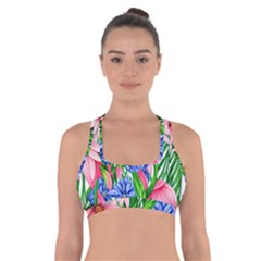 Exotic Tropical Flowers Cross Back Sports Bra by GardenOfOphir