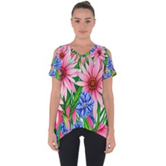 Exotic Tropical Flowers Cut Out Side Drop Tee by GardenOfOphir