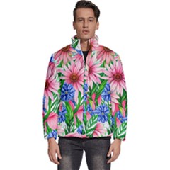 Exotic Tropical Flowers Men s Puffer Bubble Jacket Coat by GardenOfOphir