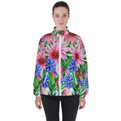 Exotic Tropical Flowers Women s High Neck Windbreaker by GardenOfOphir