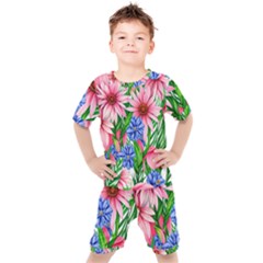 Exotic Tropical Flowers Kids  Tee And Shorts Set by GardenOfOphir