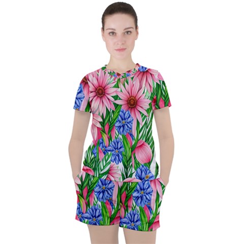 Exotic Tropical Flowers Women s Tee And Shorts Set by GardenOfOphir