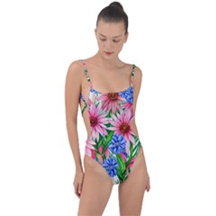 Exotic Tropical Flowers Tie Strap One Piece Swimsuit by GardenOfOphir