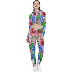 Exotic Tropical Flowers Cropped Zip Up Lounge Set by GardenOfOphir