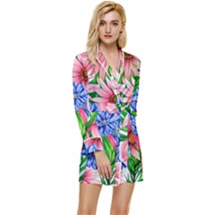 Exotic Tropical Flowers Long Sleeve Satin Robe by GardenOfOphir