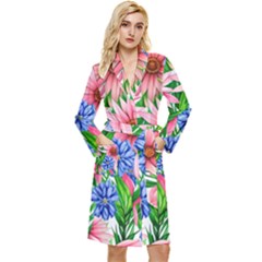 Exotic Tropical Flowers Long Sleeve Velvet Robe by GardenOfOphir