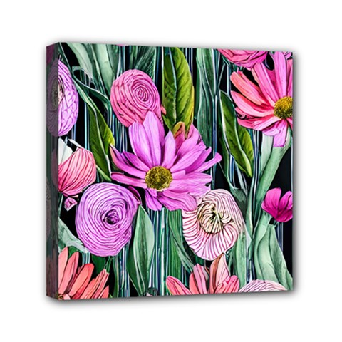 Floral Watercolor Mini Canvas 6  X 6  (stretched) by GardenOfOphir