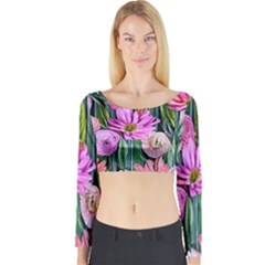 Floral Watercolor Long Sleeve Crop Top by GardenOfOphir