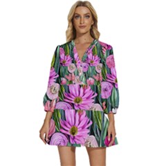 Floral Watercolor V-neck Placket Mini Dress