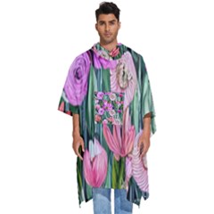 Floral Watercolor Men s Hooded Rain Ponchos