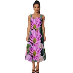 Floral Watercolor Square Neckline Tiered Midi Dress