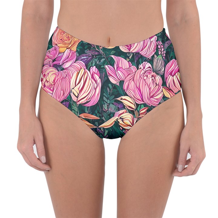 Retro Botanical Flowers Reversible High-Waist Bikini Bottoms