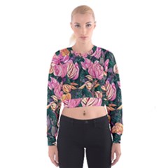 Retro Botanical Flowers Cropped Sweatshirt by GardenOfOphir