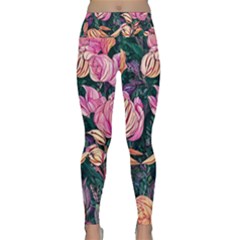 Retro Botanical Flowers Lightweight Velour Classic Yoga Leggings by GardenOfOphir