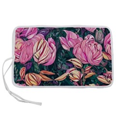 Retro Botanical Flowers Pen Storage Case (l) by GardenOfOphir