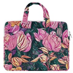 Retro Botanical Flowers Macbook Pro 16  Double Pocket Laptop Bag  by GardenOfOphir