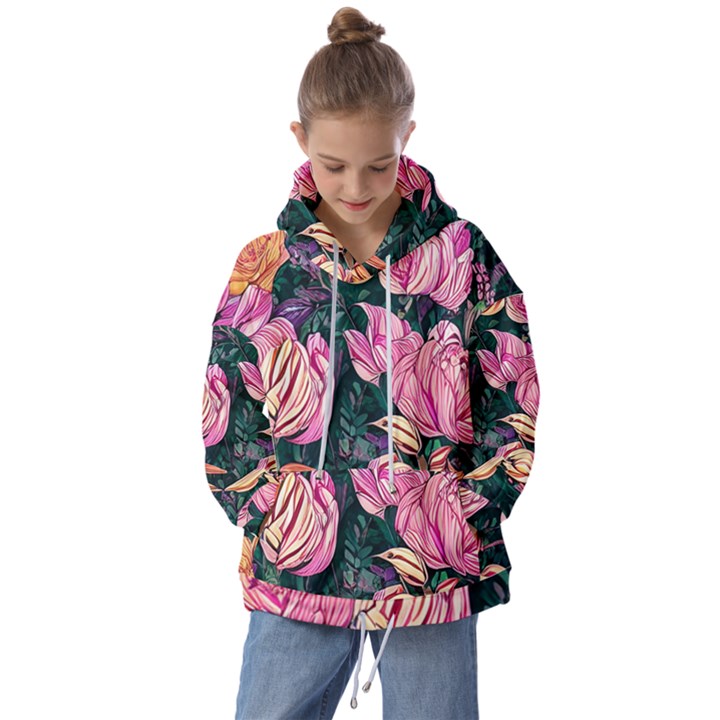 Retro Botanical Flowers Kids  Oversized Hoodie