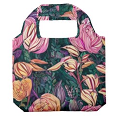 Retro Botanical Flowers Premium Foldable Grocery Recycle Bag by GardenOfOphir