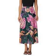 Retro Botanical Flowers Classic Midi Chiffon Skirt