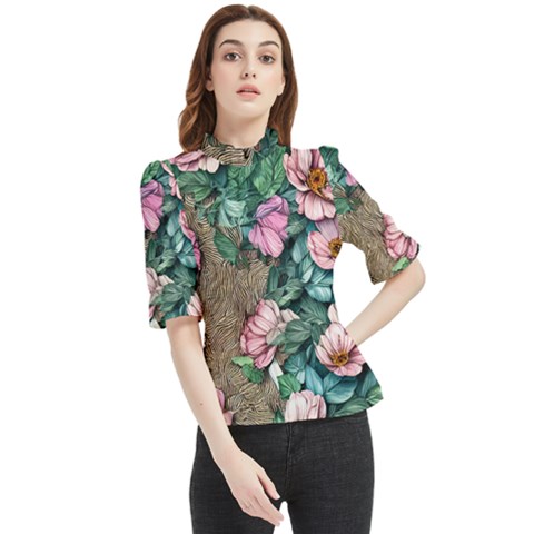 Cottagecore Aesthetics Frill Neck Blouse by GardenOfOphir