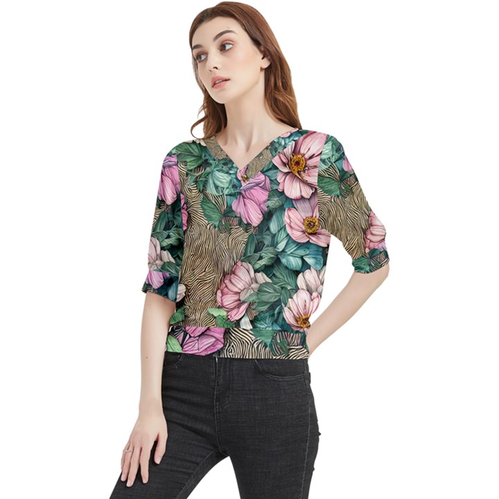 Cottagecore Aesthetics Quarter Sleeve Blouse