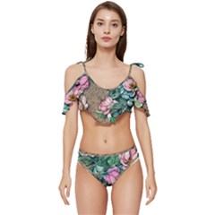 Cottagecore Aesthetics Ruffle Edge Tie Up Bikini Set	