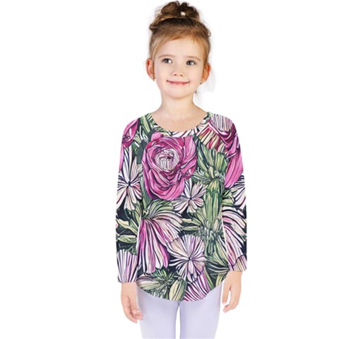 Summer Floral Kids  Long Sleeve Tee by GardenOfOphir