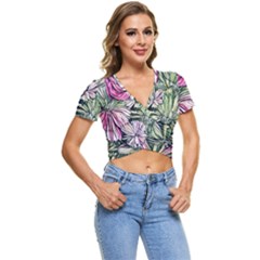 Summer Floral Short Sleeve Foldover Tee by GardenOfOphir